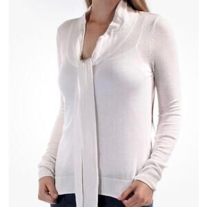 Maison Jules NWT Cream Sweater Sz M Tie Neck Long Sleeves Semi-Sheer Neutral